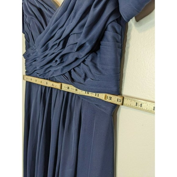David's Bridal A-Line V-neck Short Chiffon Bridesmaid Dress Ruffle Navy Blue - Picture 6 of 8